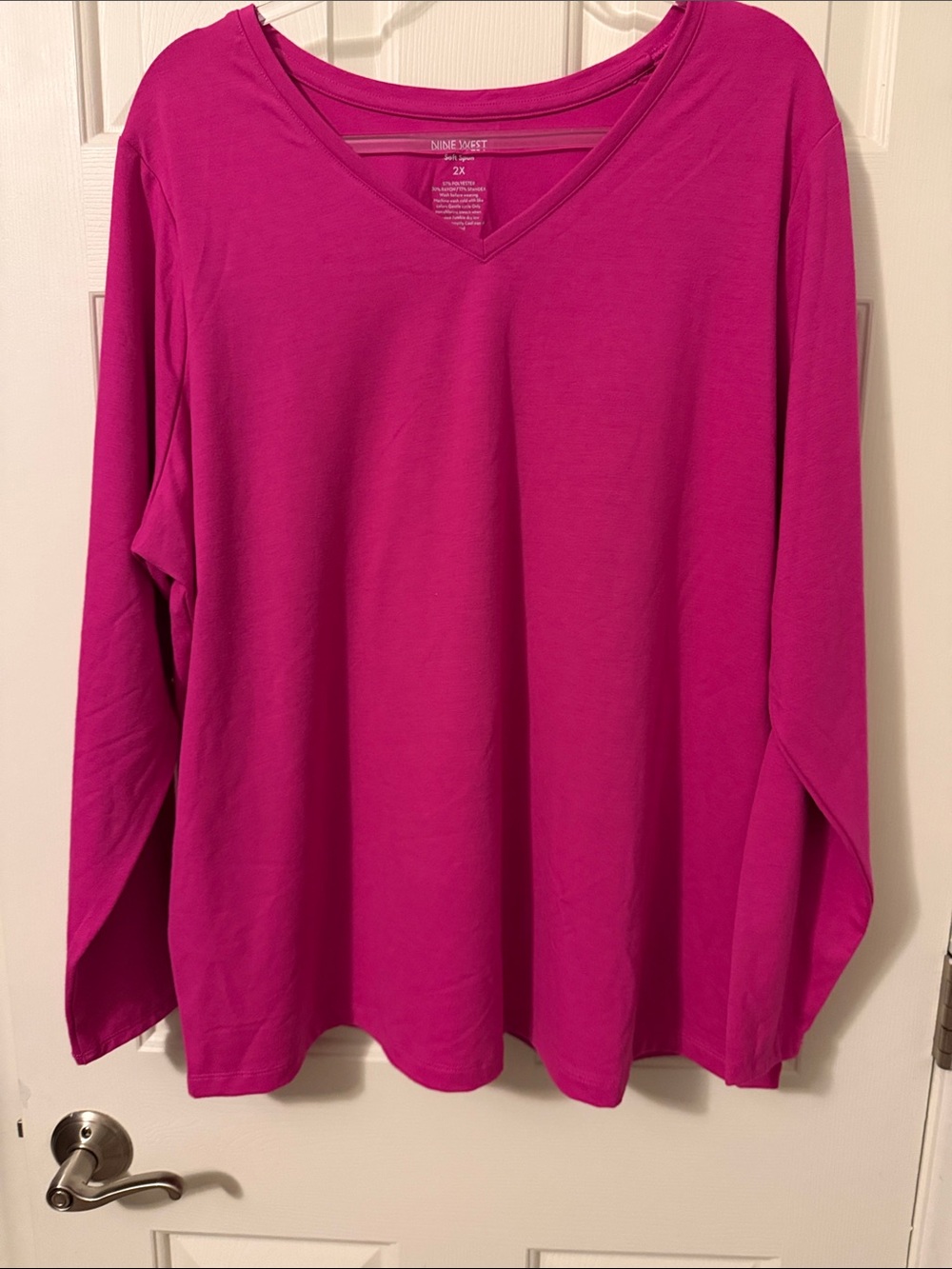 Nine West Plus Size Bright Fuchsia V-Neck Long Sleeve Top